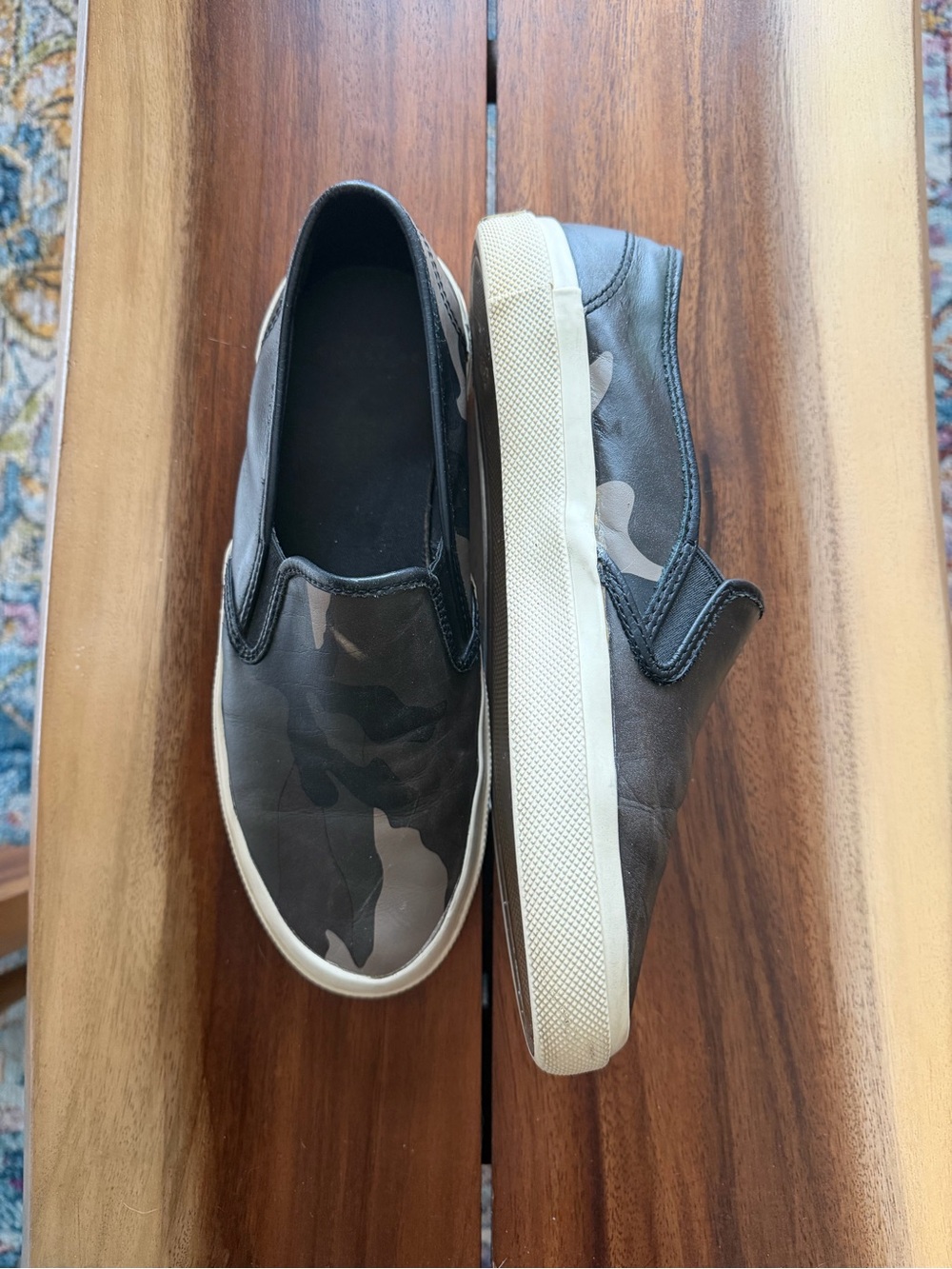 Coach Women’s Slip-On Camo Leather Sneakers in Black and Gray